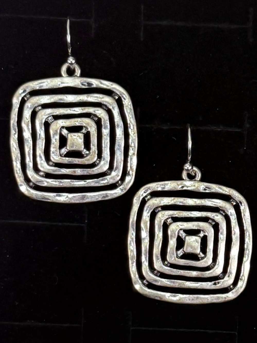 Vintage Weighted Geometric Silvertone Pierced Earrings